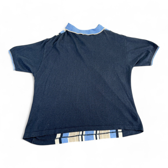 Vintage John Ashford Polo Shirt Adult MEDIUM Blue Brown Stripes Linen Blend 90s - Picture 3 of 8